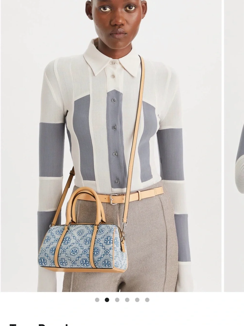 Tory Burch T Monogram Denim Mini Barrel Bag